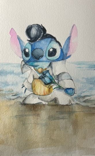 Watercolor on paper  Fan art Stitch reimagined as Elvis Presley
