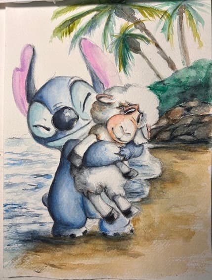 Watercolor on paper  Fan art stitch with plushie