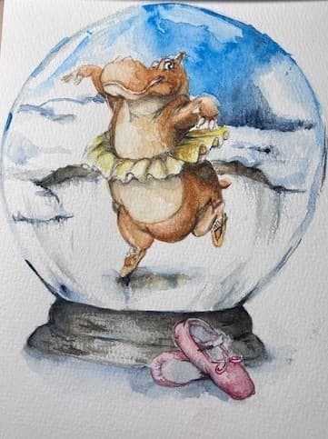 Watercolor on paper Fan art Christmas hippo