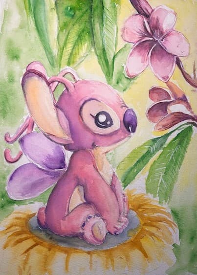 Watercolor on paper Fan art mashup Angle as a butterfly