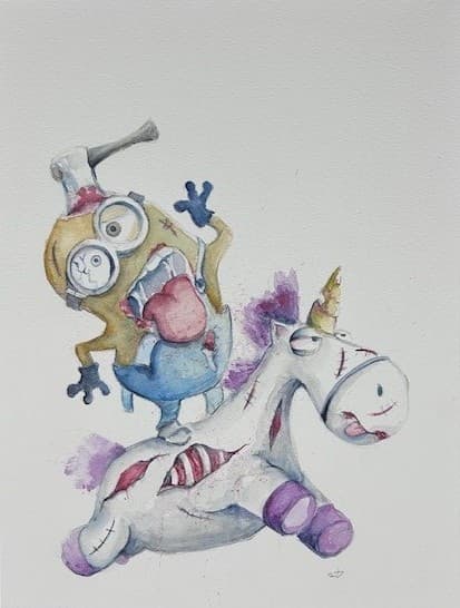 Watercolor on paper Fan art minion zombie