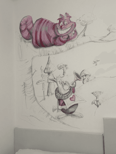 Alice in Wonderland Mural Sketch and Paint Fusion for Bedroom Wall
