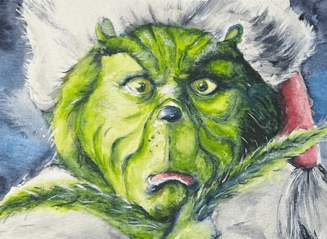 Grinch Watercolor Portrait